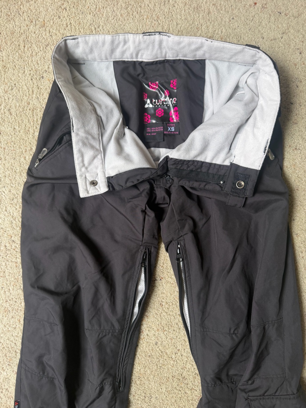 Turbine Women’s Ski Snowboard Pants Black Waterproof Adjustable Waist XS 30x